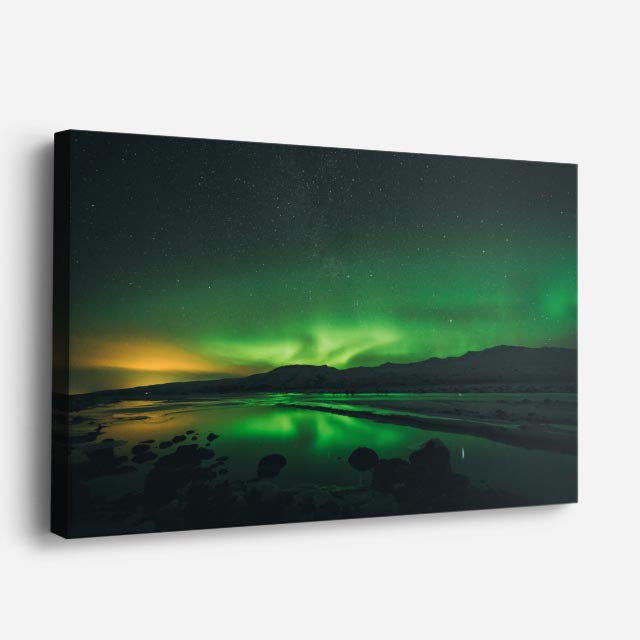 cuadro canvas cielo y noche aurora boreal verde horizonte horizontal