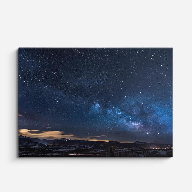 cuadro canvas cielo y noche vía láctea morada lago oscuro horizontal