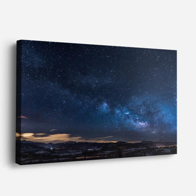 cuadro canvas cielo y noche vía láctea morada lago oscuro horizontal