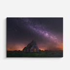 cuadro canvas cielo y noche vía láctea iglesia nocturna horizontal