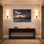cuadro canvas cielo y noche tormenta eléctrica volcán oscuro horizontal