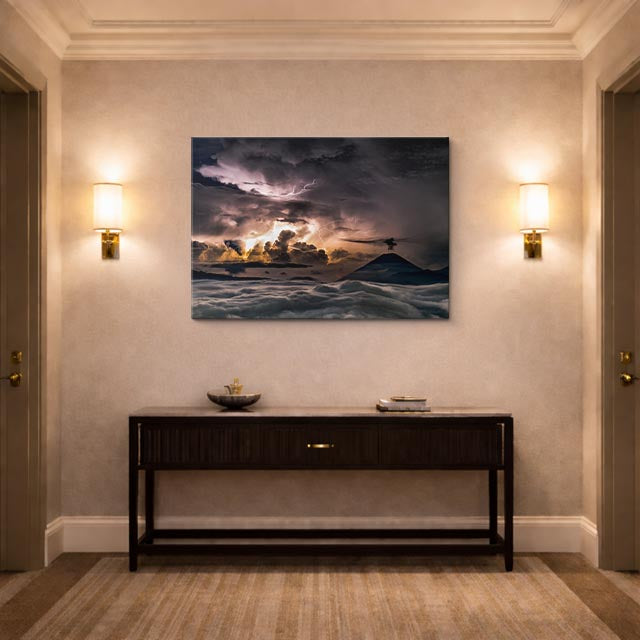 cuadro canvas cielo y noche tormenta eléctrica volcán oscuro horizontal