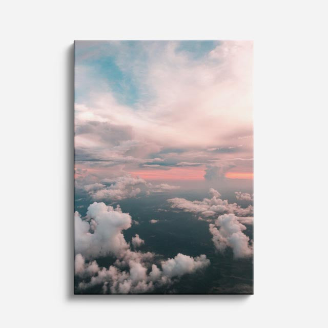 cuadro canvas cielo y noche nubes rosa cielo teal suave vertical
