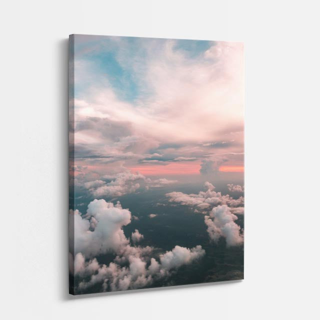 cuadro canvas cielo y noche nubes rosa cielo teal suave vertical