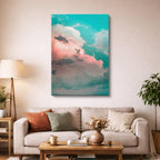 cuadro canvas cielo y noche nubes rosas cielo turquesa vertical