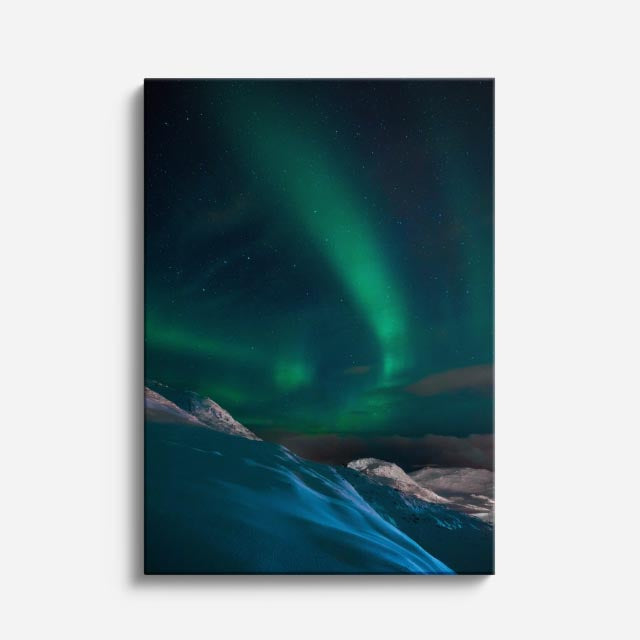 cuadro canvas cielo y noche aurora boreal teal glaciar vertical