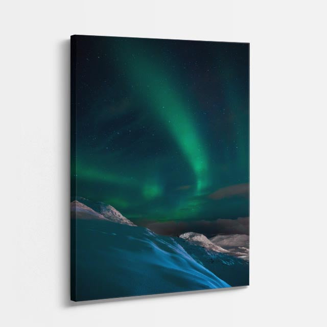 cuadro canvas cielo y noche aurora boreal teal glaciar vertical