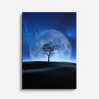 cuadro canvas cielo y noche árbol solitario luna gigante vertical