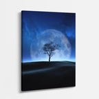 cuadro canvas cielo y noche árbol solitario luna gigante vertical