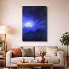 cuadro canvas cielo y noche luna azul rayos dramáticos vertical