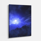cuadro canvas cielo y noche luna azul rayos dramáticos vertical