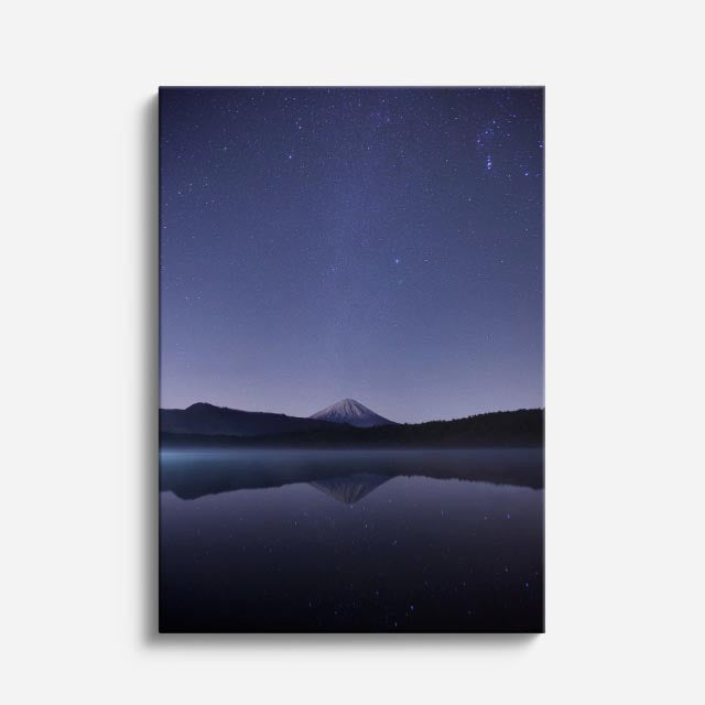 cuadro canvas cielo y noche monte fuji luna lago espejo vertical