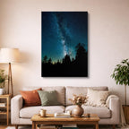 cuadro canvas cielo y noche vía láctea bosque nocturno vertical