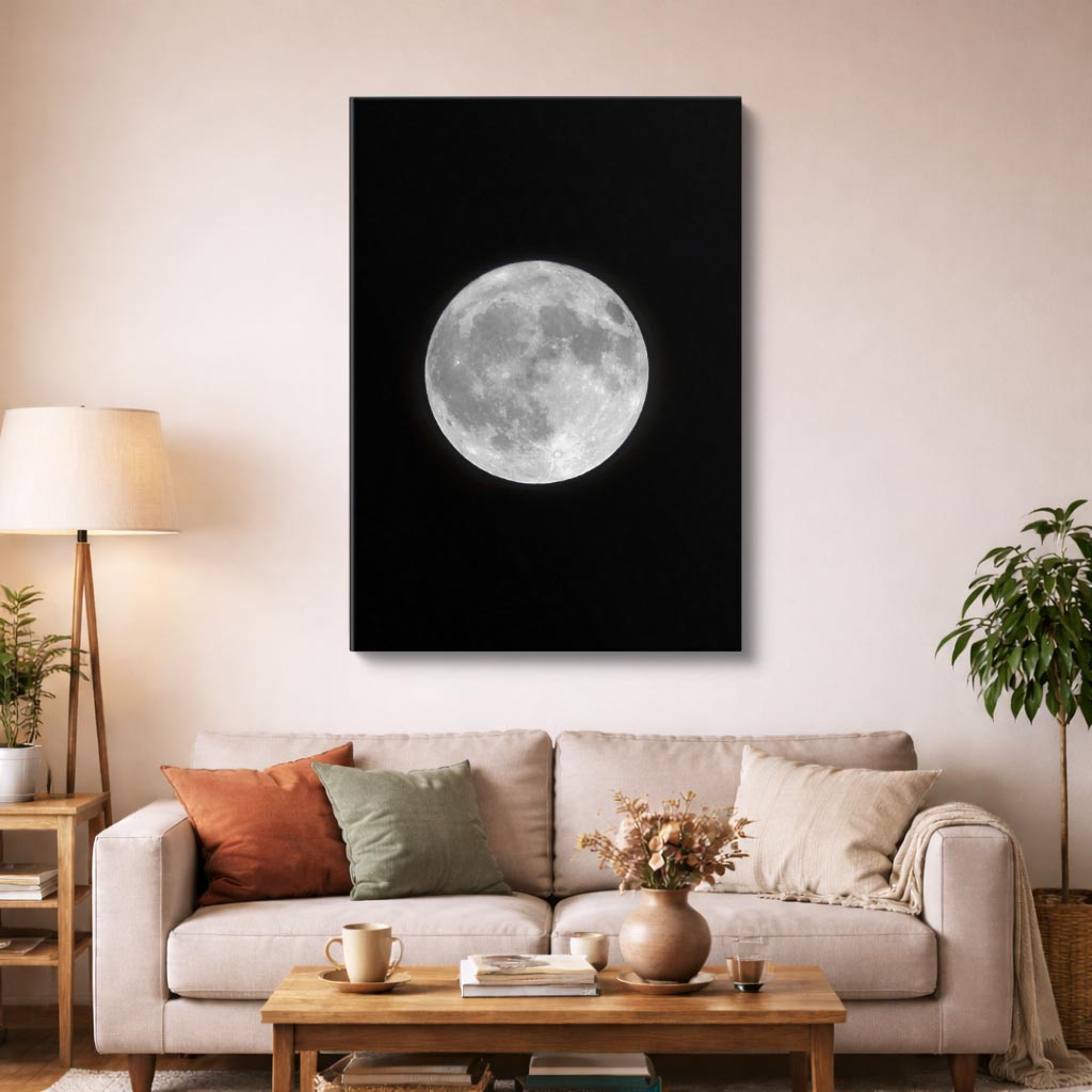 cuadro canvas cielo y noche luna llena fondo negro vertical