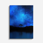 cuadro canvas cielo y noche galaxia azul árbol nocturno vertical