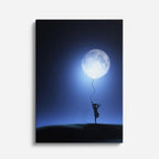 cuadro canvas cielo y noche niña con globo luna azul vertical