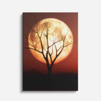 cuadro canvas cielo y noche árbol seco luna roja dramática vertical