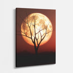 cuadro canvas cielo y noche árbol seco luna roja dramática vertical