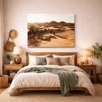 cuadro canvas desierto camellos dunas luz dorada horizontal