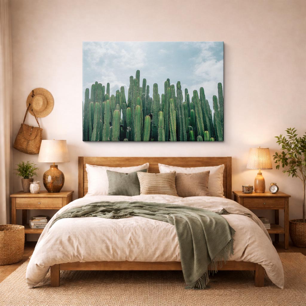 cuadro canvas desierto cactus verdes fondo oscuro horizontal
