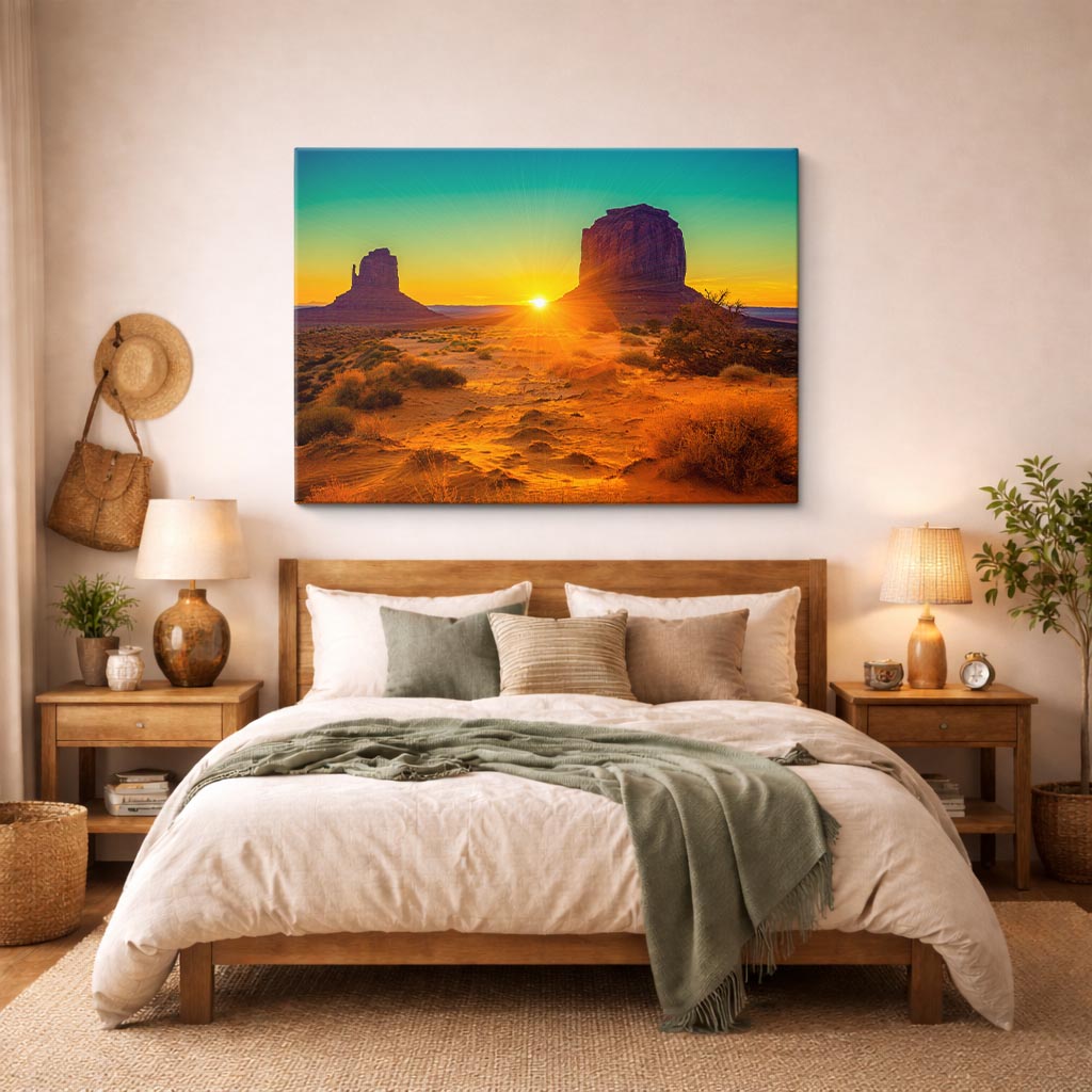cuadro canvas desierto monument valley atardecer dorado horizontal
