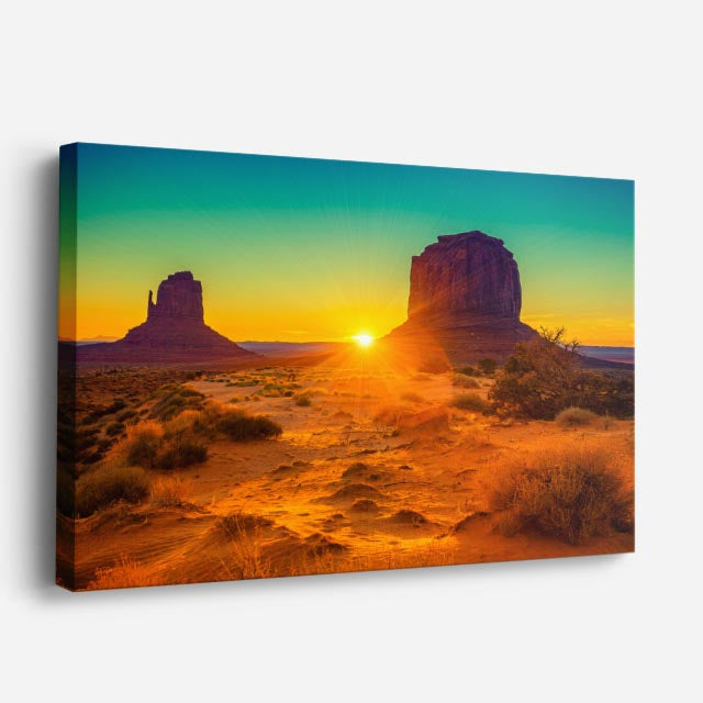 cuadro canvas desierto monument valley atardecer dorado horizontal