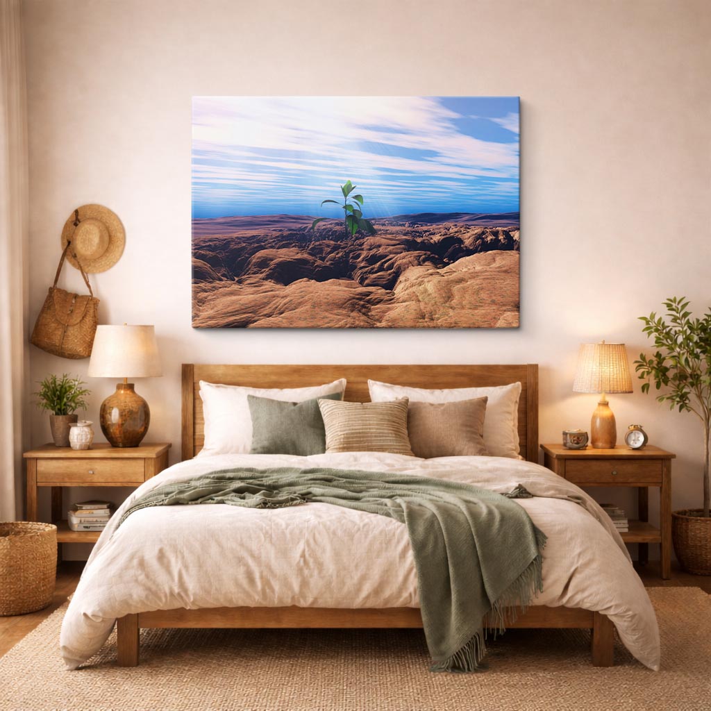 cuadro canvas desierto planta solitaria desierto nublado horizontal