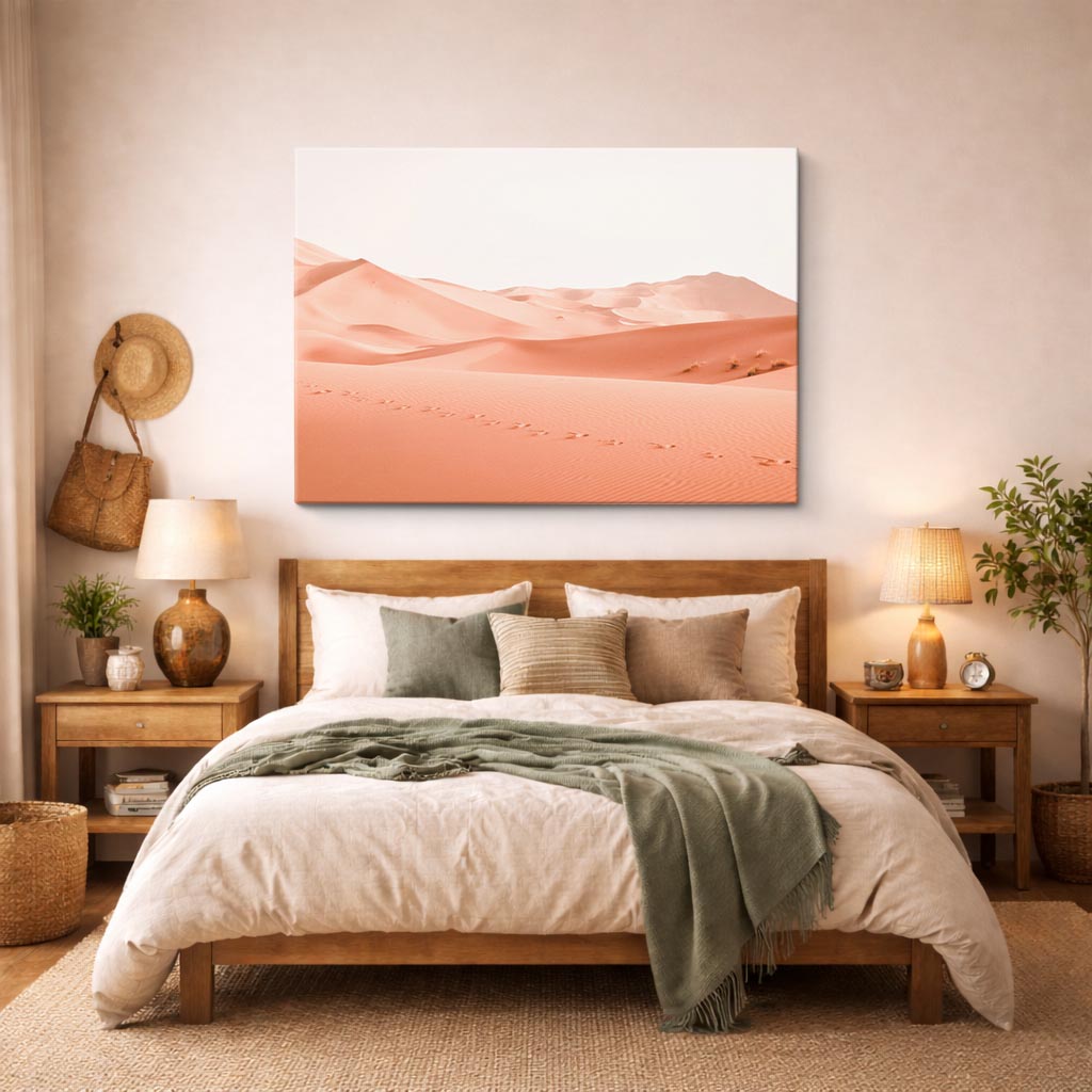 cuadro canvas desierto dunas blancas luz naranja suave horizontal