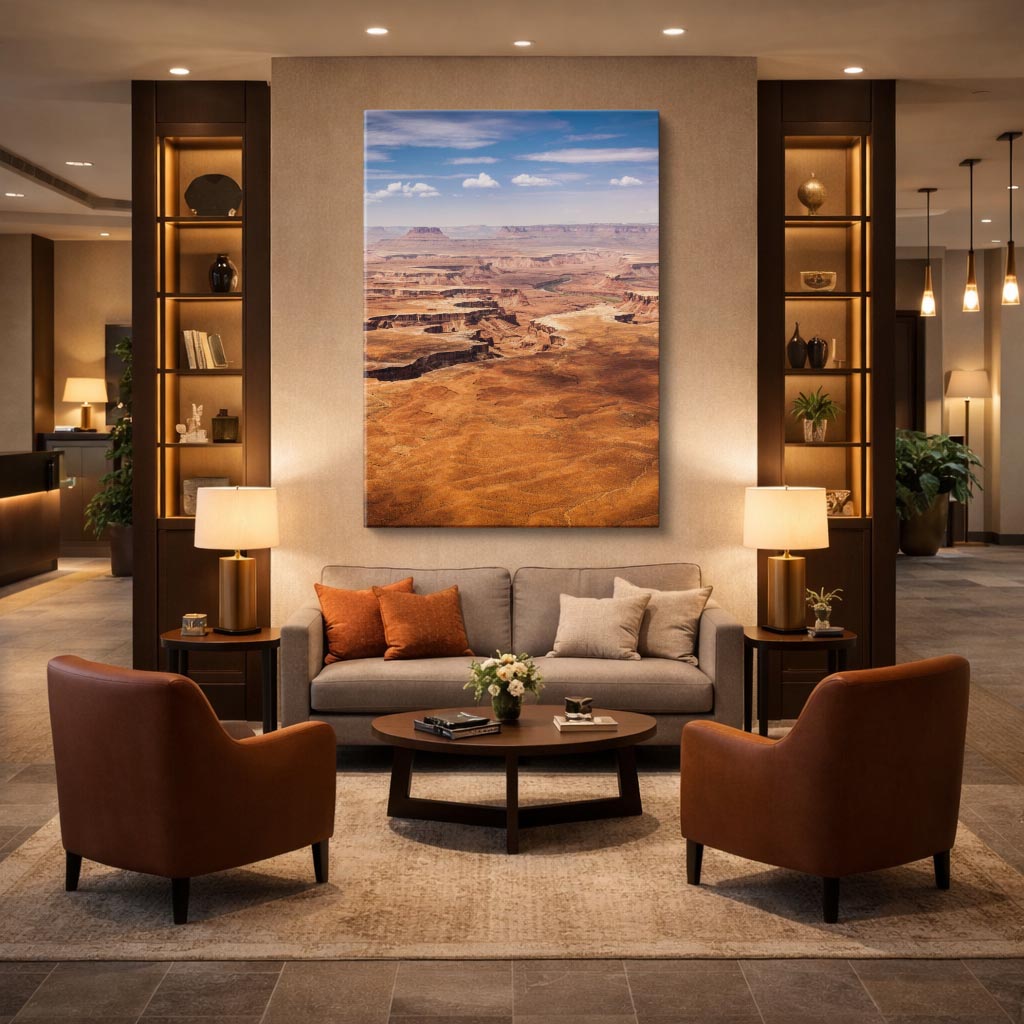 cuadro canvas desierto cañón vista aérea tonos cálidos vertical