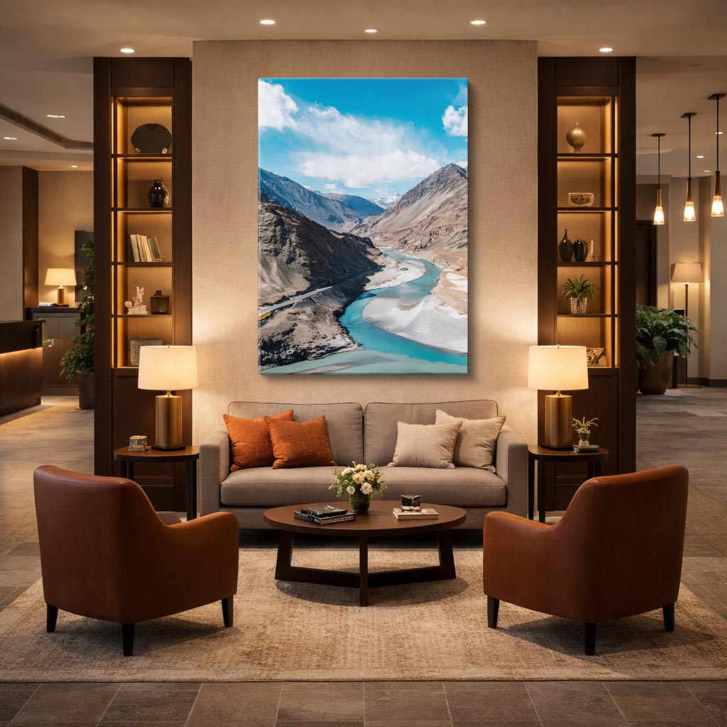 cuadro canvas desierto río turquesa valle árido vertical