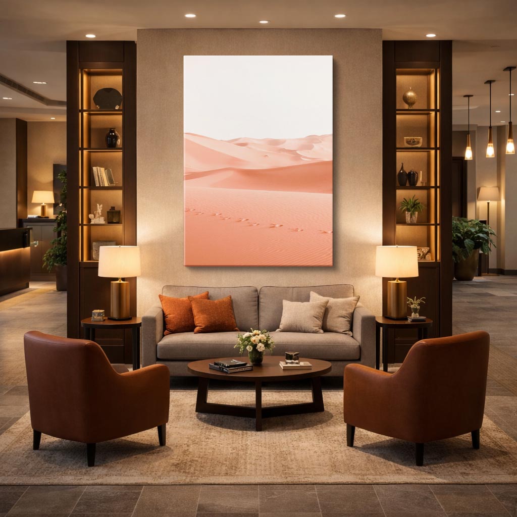 cuadro canvas desierto dunas rosas luz suave vertical