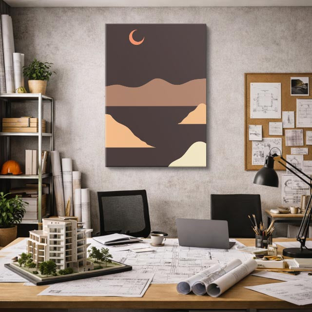 cuadro canvas paisajes digitales dunas nocturnas luna creciente vertical