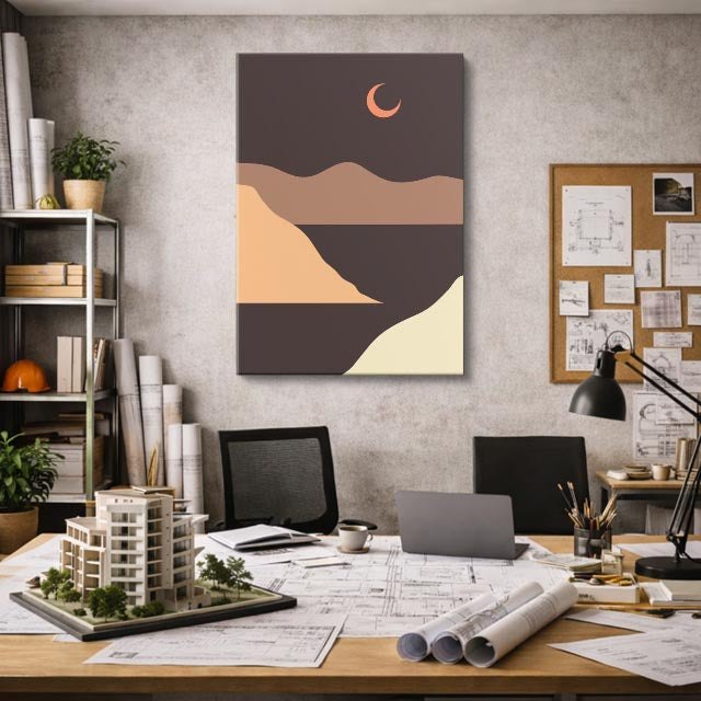 cuadro canvas paisajes digitales dunas doradas luna beige vertical