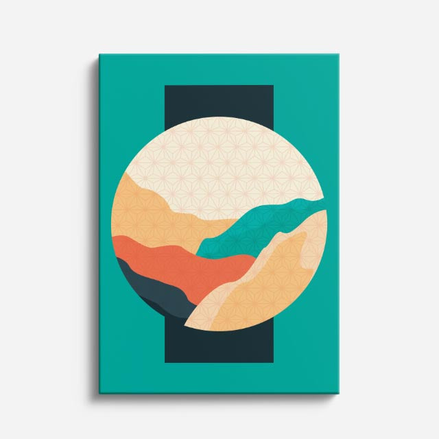 cuadro canvas paisajes digitales sol dorado teal minimalista vertical