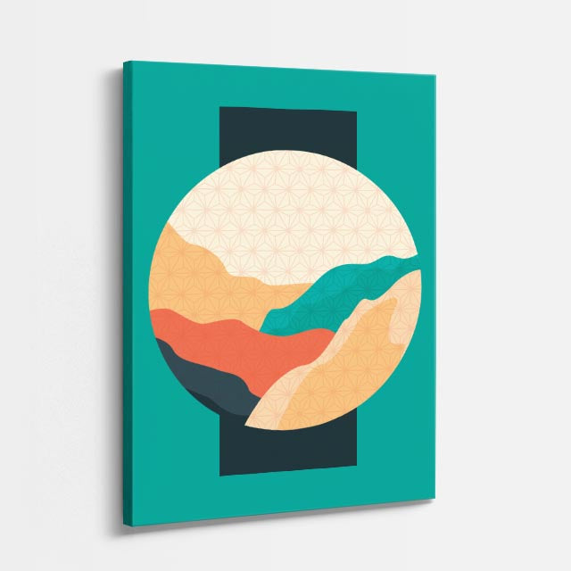 cuadro canvas paisajes digitales sol dorado teal minimalista vertical