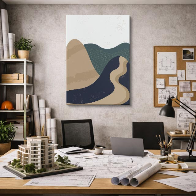 cuadro canvas paisajes digitales colinas tierra río sinuoso vertical