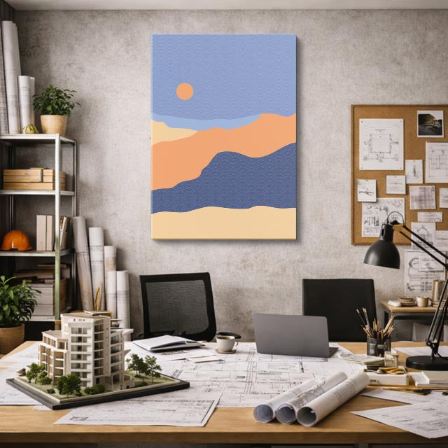 cuadro canvas paisajes digitales montañas naranja sol pequeño vertical