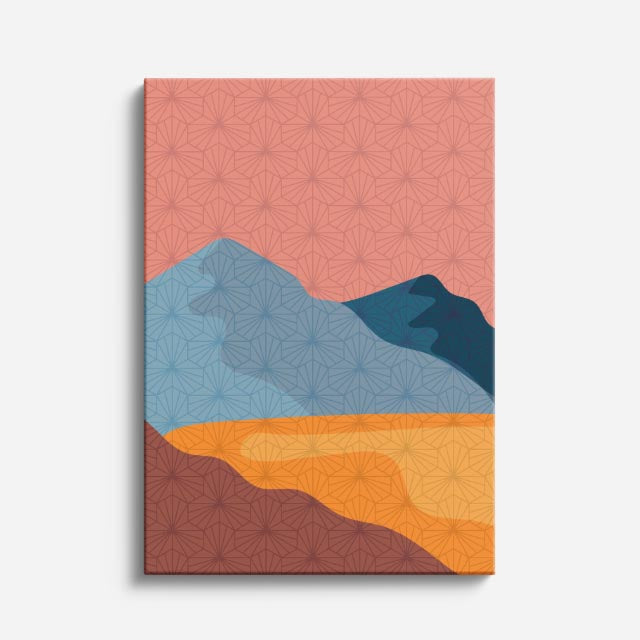 cuadro canvas paisajes digitales colinas coral y teal suaves vertical