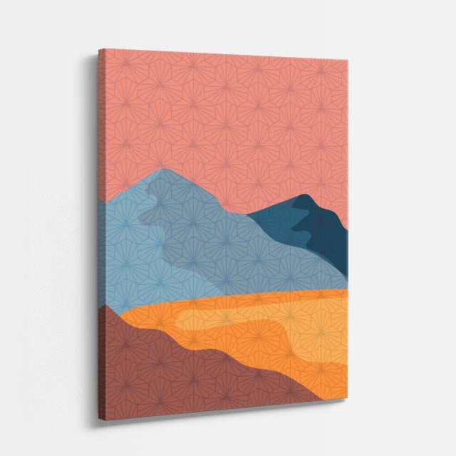 cuadro canvas paisajes digitales colinas coral y teal suaves vertical