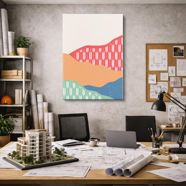 cuadro canvas paisajes digitales montañas rosas textura fina vertical
