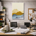 cuadro canvas paisajes digitales montañas doradas sol teal vertical
