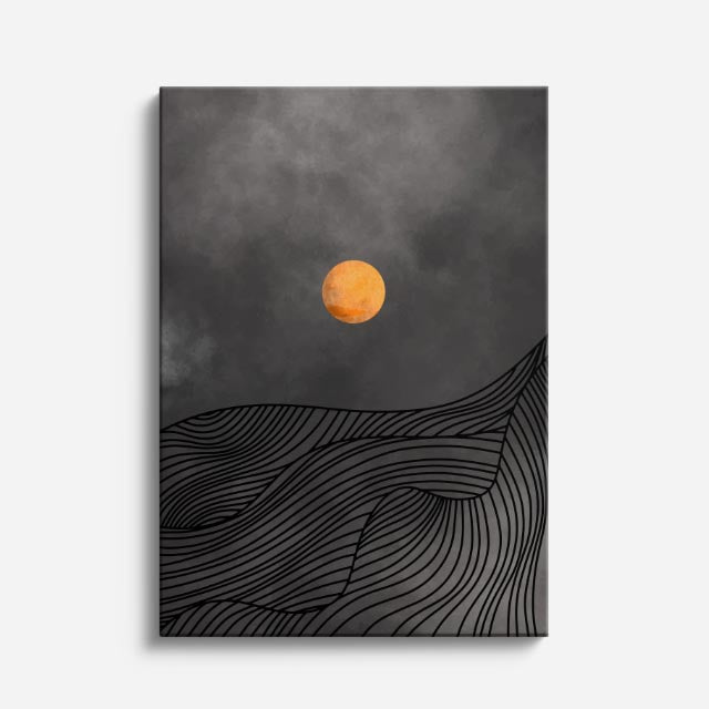 cuadro canvas paisajes digitales montañas grises lunas coloridas vertical