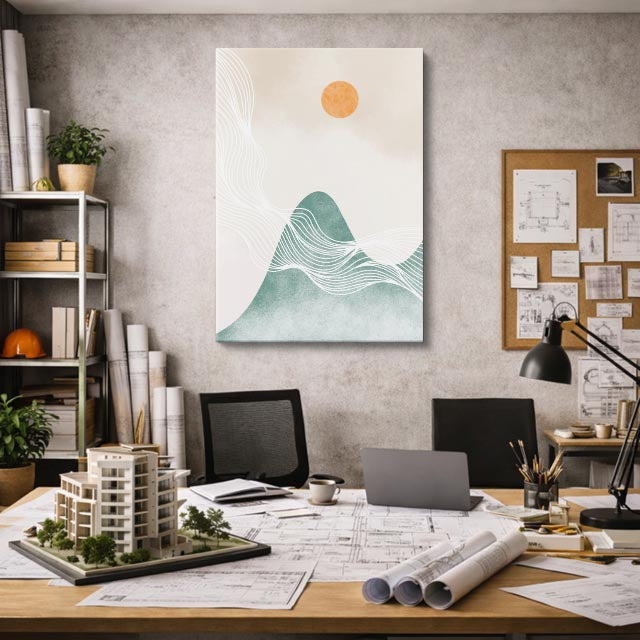 cuadro canvas paisajes digitales colinas blancas trazo suave vertical