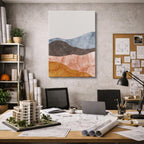 cuadro canvas paisajes digitales colinas beige trazo café vertical