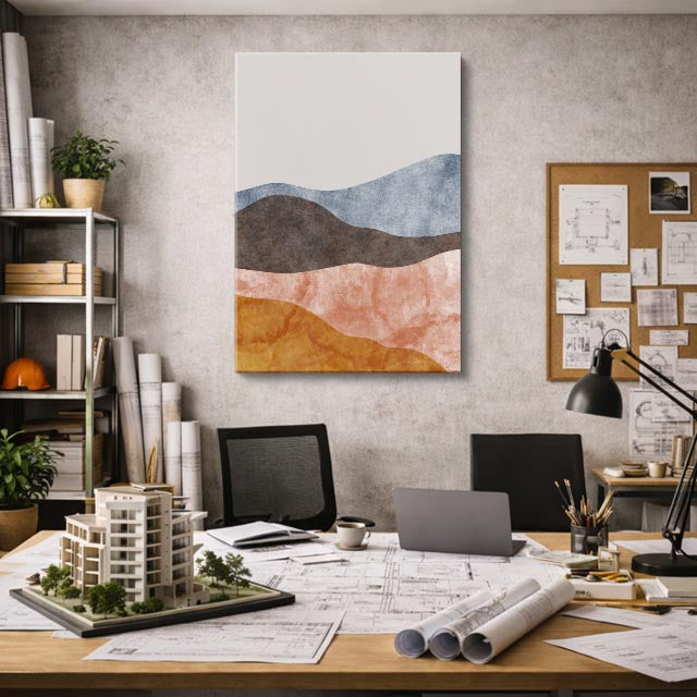 cuadro canvas paisajes digitales colinas beige trazo café vertical