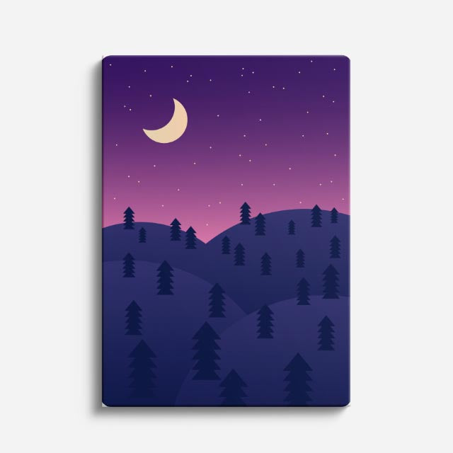 cuadro canvas paisajes digitales bosque morado luna creciente vertical