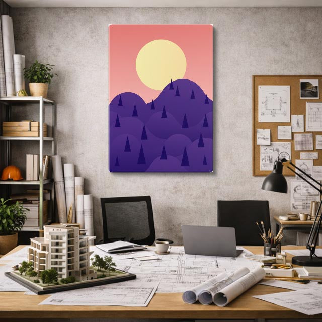 cuadro canvas paisajes digitales bosque morado sol grande vertical