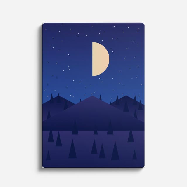 cuadro canvas paisajes digitales bosque azul luna media vertical