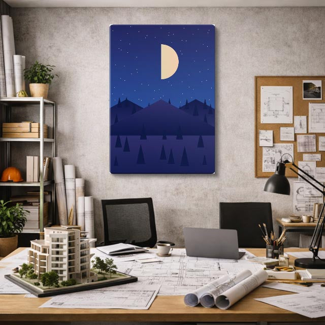 cuadro canvas paisajes digitales bosque azul luna media vertical