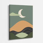 cuadro canvas paisajes digitales colinas verde musgo luna gris vertical
